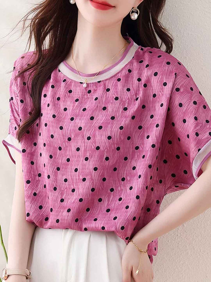 Sofia Loose Crew Neck Polka Dot Top