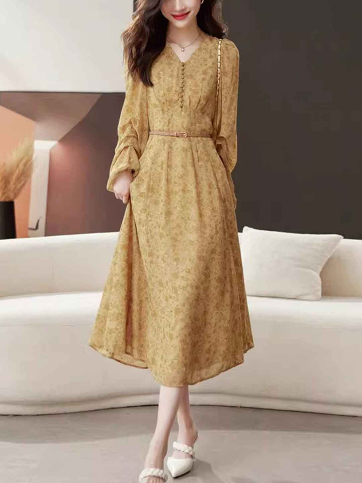 Brooke Classic V-Neck Floral Chiffon Dress