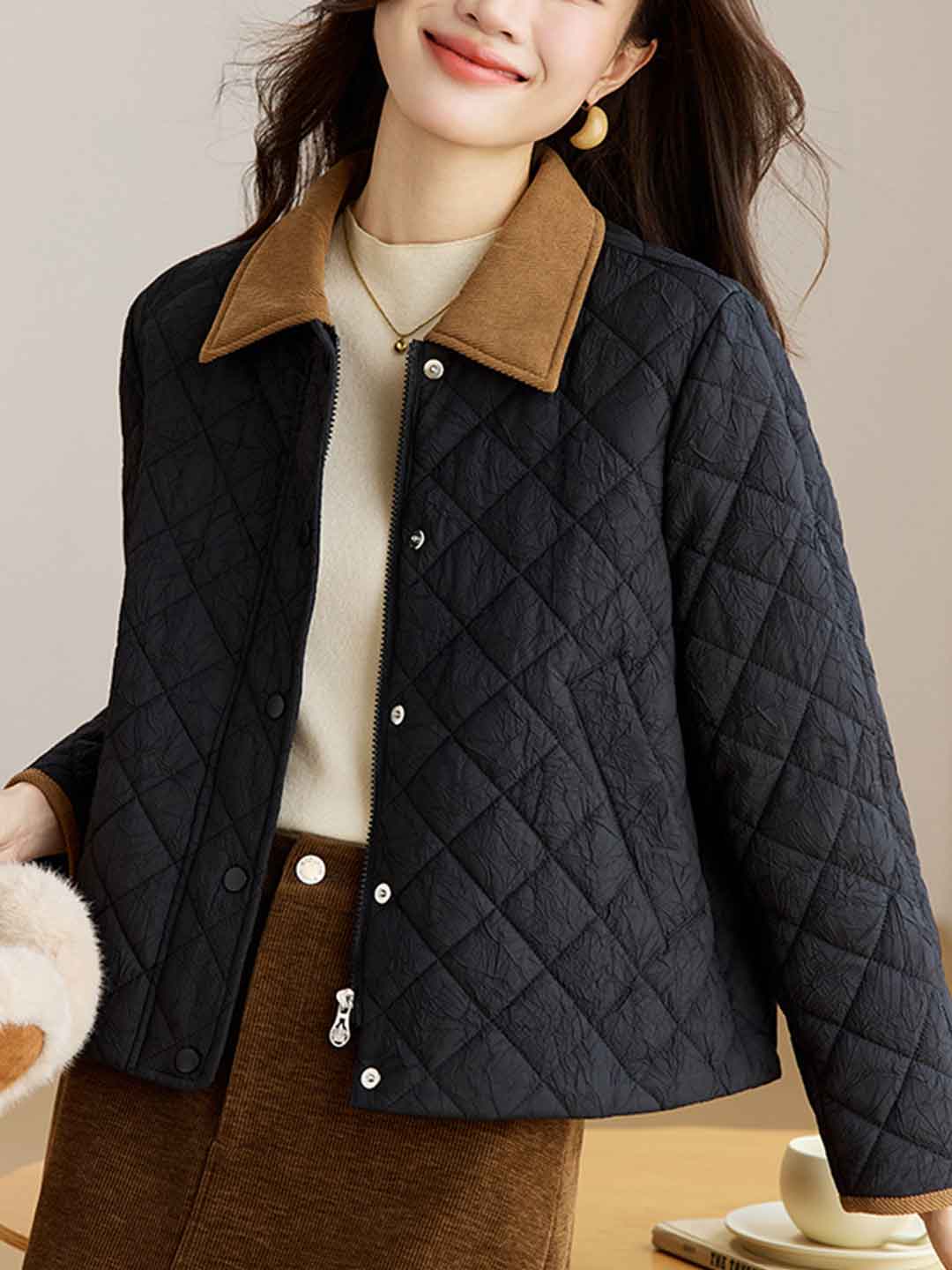 Natalie Classic Lapel Colorblocked Cotton Coat