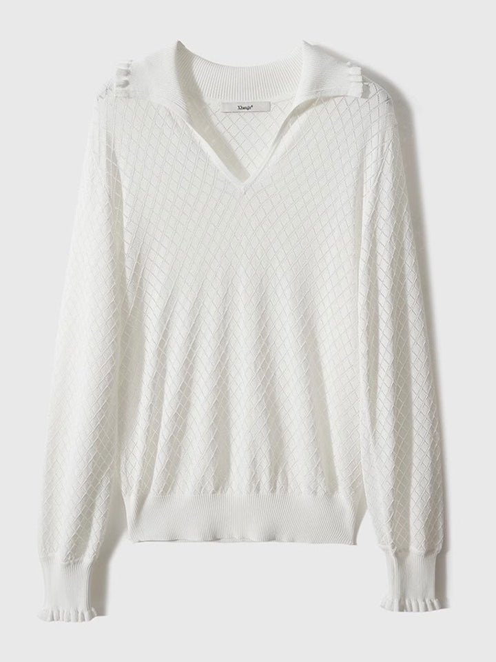 Ashley Classic V-Neck Hollow Solid Color Knitted Top
