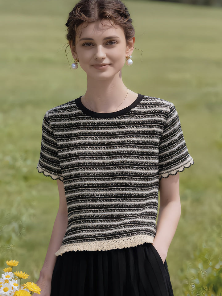 Hannah Classic Crew Neck Striped Knitted Top