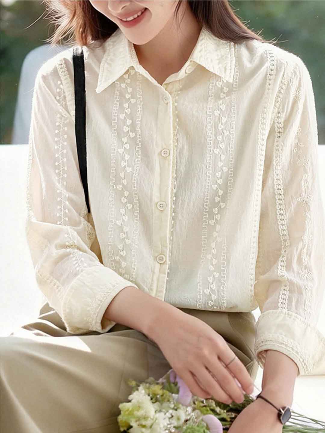Elizabeth Loose Lapel Embroidered Shirt