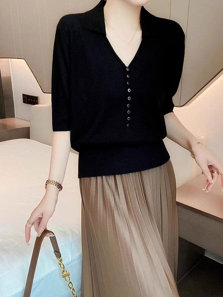 Katelyn Classic Solid Color Ribbed Knitted Top