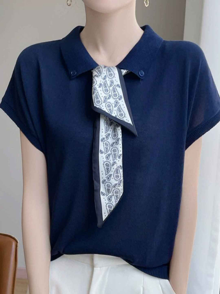 Maria Elegant Polo Collar Knitted Top
