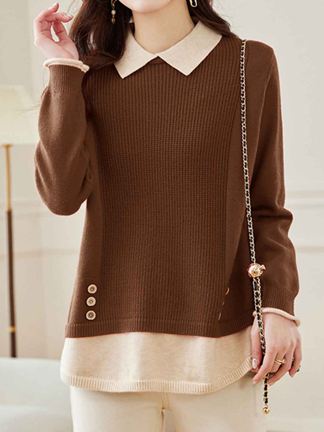 Nevaeh Loose Lapel Mock Two-Piece Knitted Top