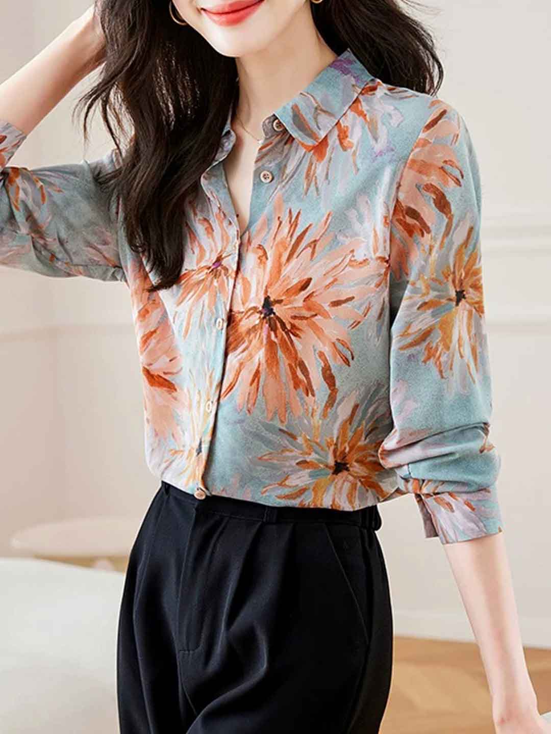 Natalie Daily Lapel Floral Printed Shirt