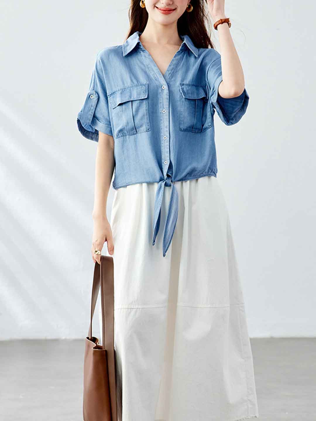 Taylor Casual V-Neck Solid Color Shirt