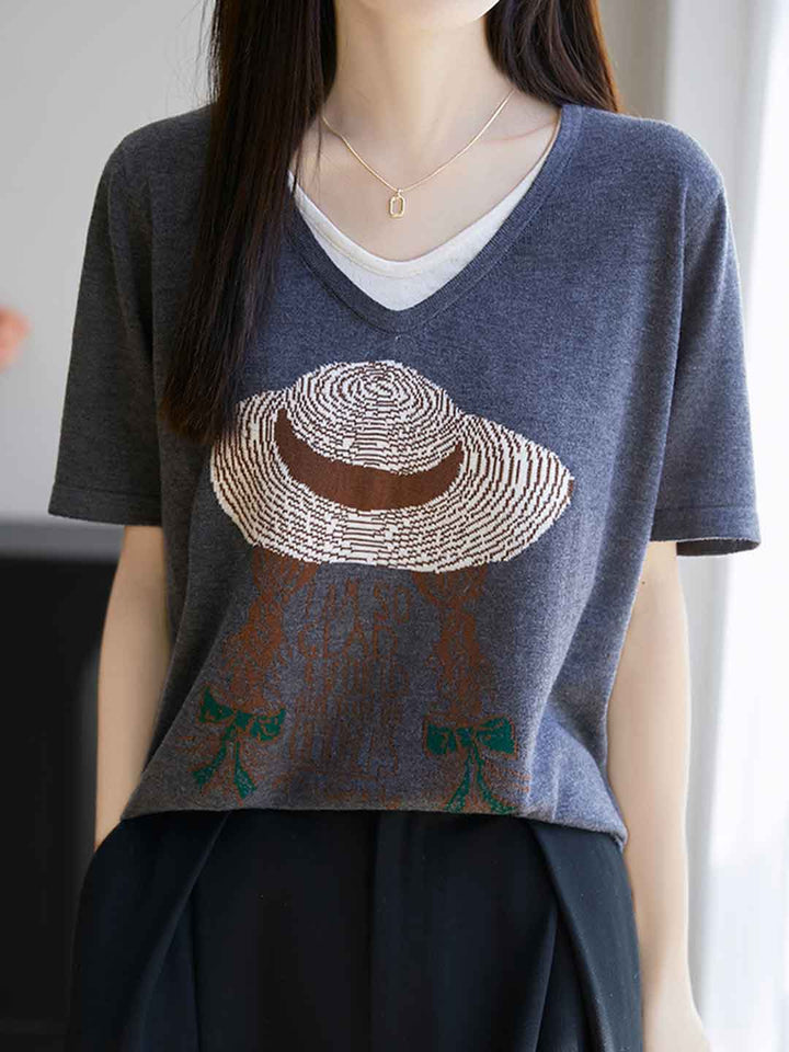 Sophie Casual V-neck Jacquard Top