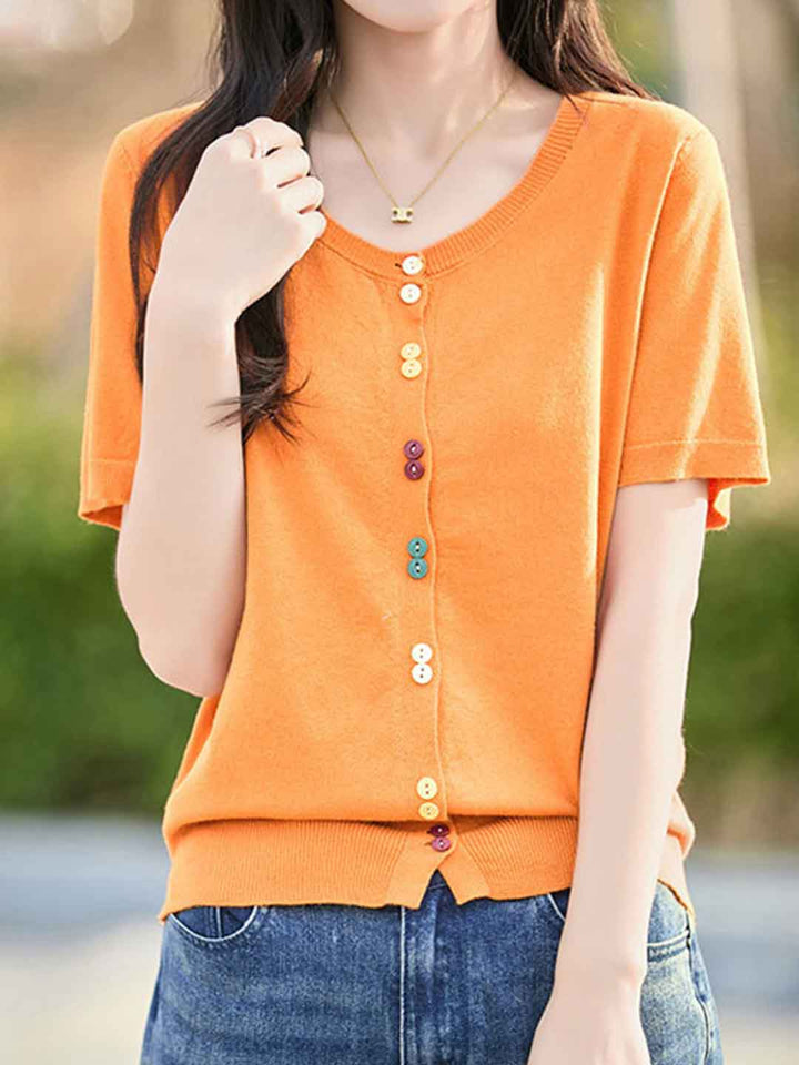Trinity Loose Crew Neck Solid Color Knitted Cardigan