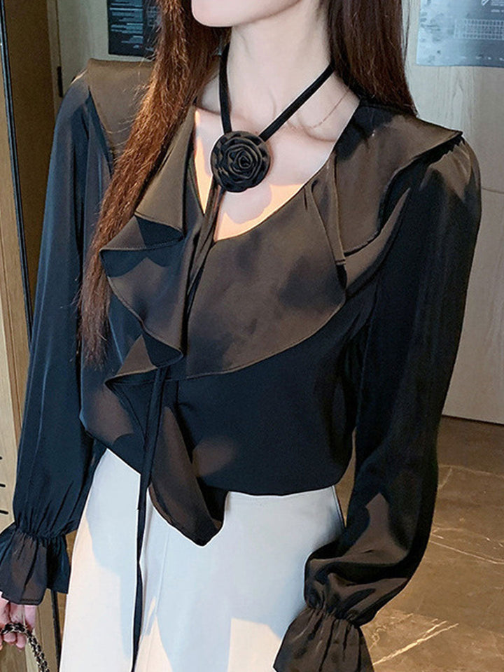 Molly Daily V-Neck Flared Sleeve Ruffle Shirt