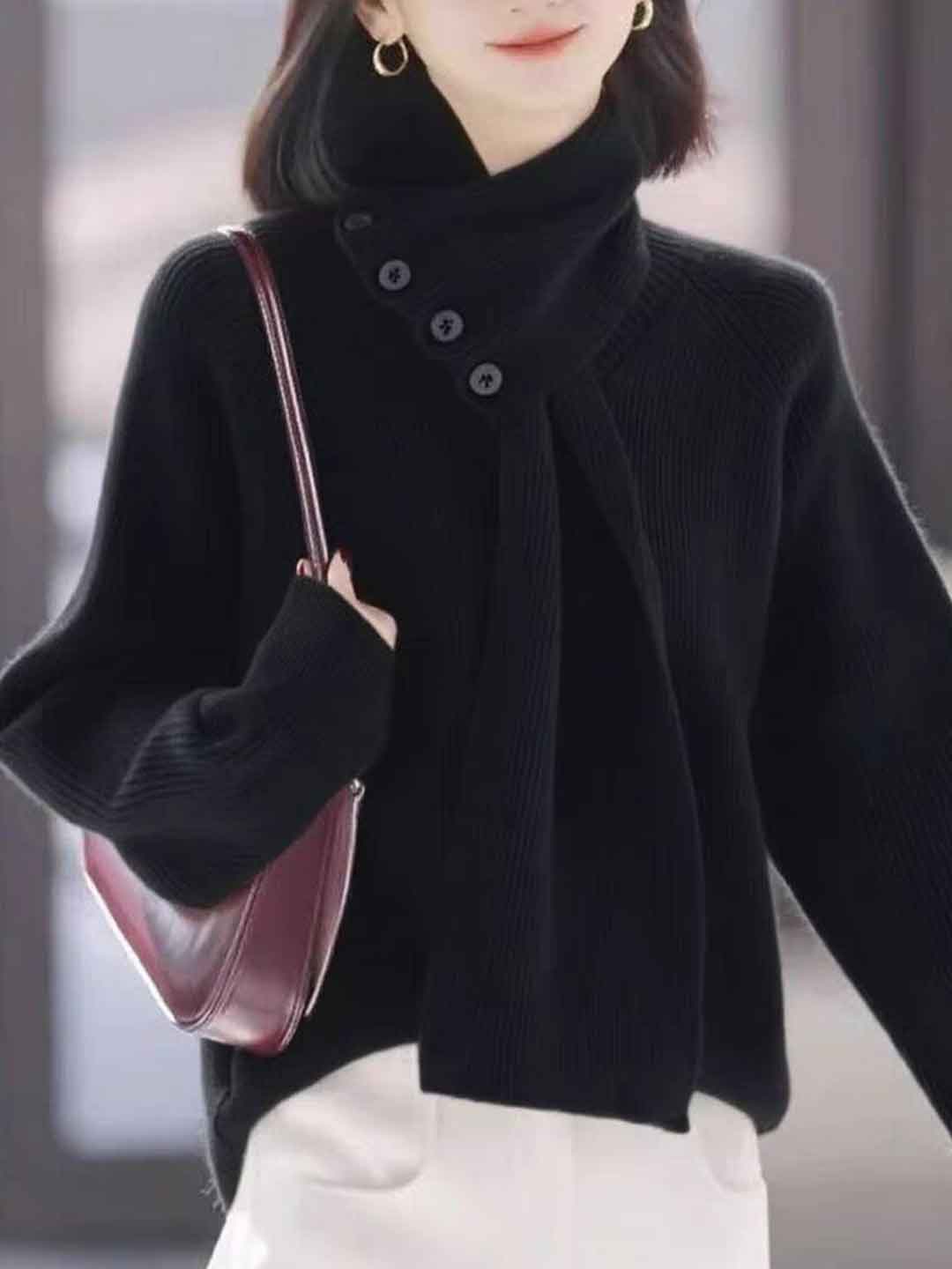 Mia Daily Detachable Scarf Knitted Sweater
