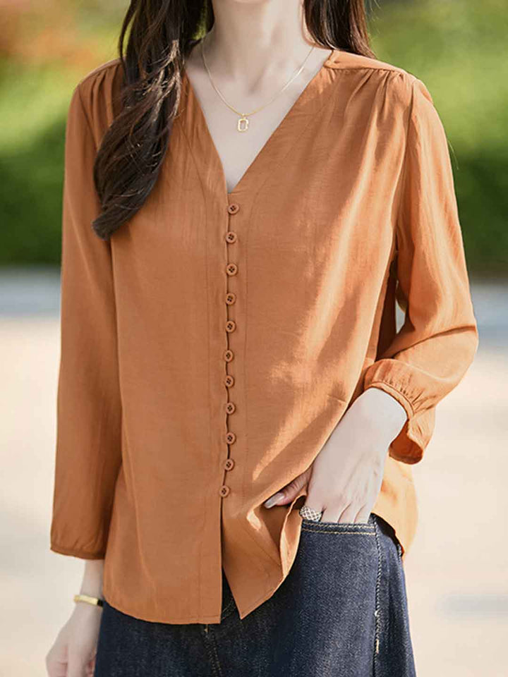 Bailey Classic V-Neck Solid Color Chiffon Shirt
