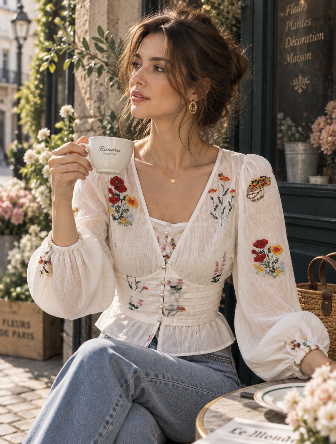 V-neck  Fitted Waist Shirt