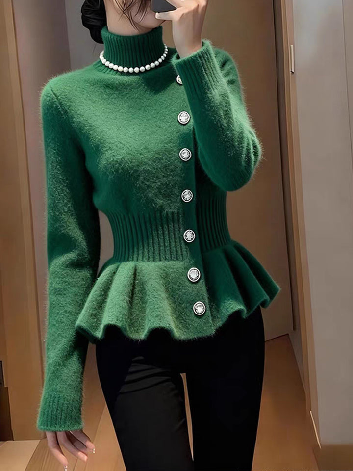 Valeria Slim Turtleneck Solid Color Pullover Knitted Top