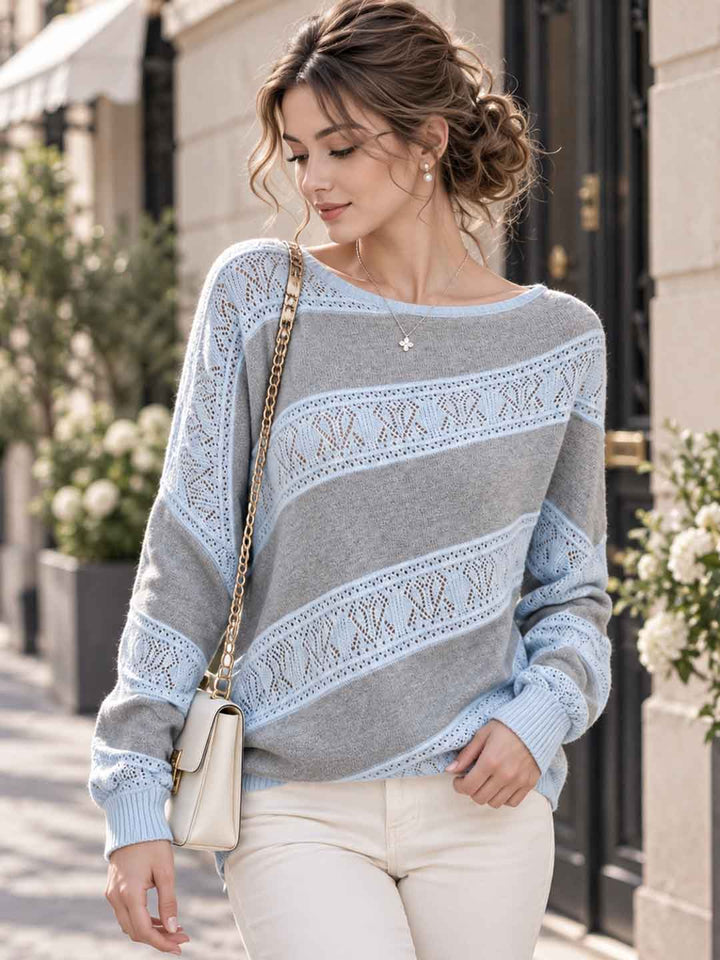 Boat-neck Batwing-sleeve Knit Top