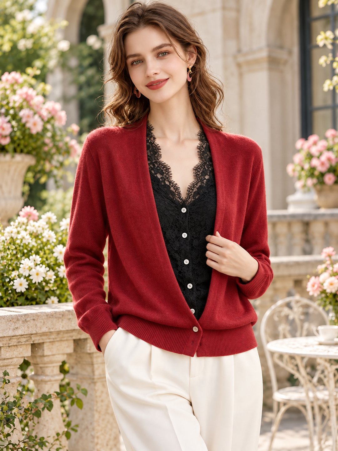 V-neck Faux-layered Knit Top