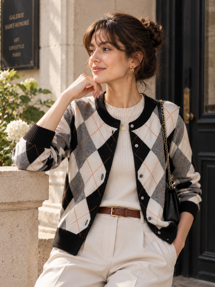 Taylor Retro Diamond Knitted Cardigan