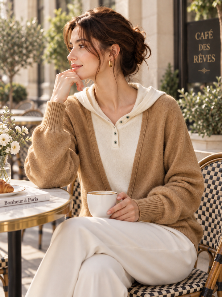 Ava Casual Hooded Knitted Sweater-Black