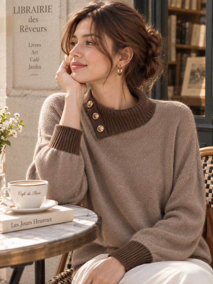 Brianna Casual Turtleneck Color-Blocked Pullover Sweater