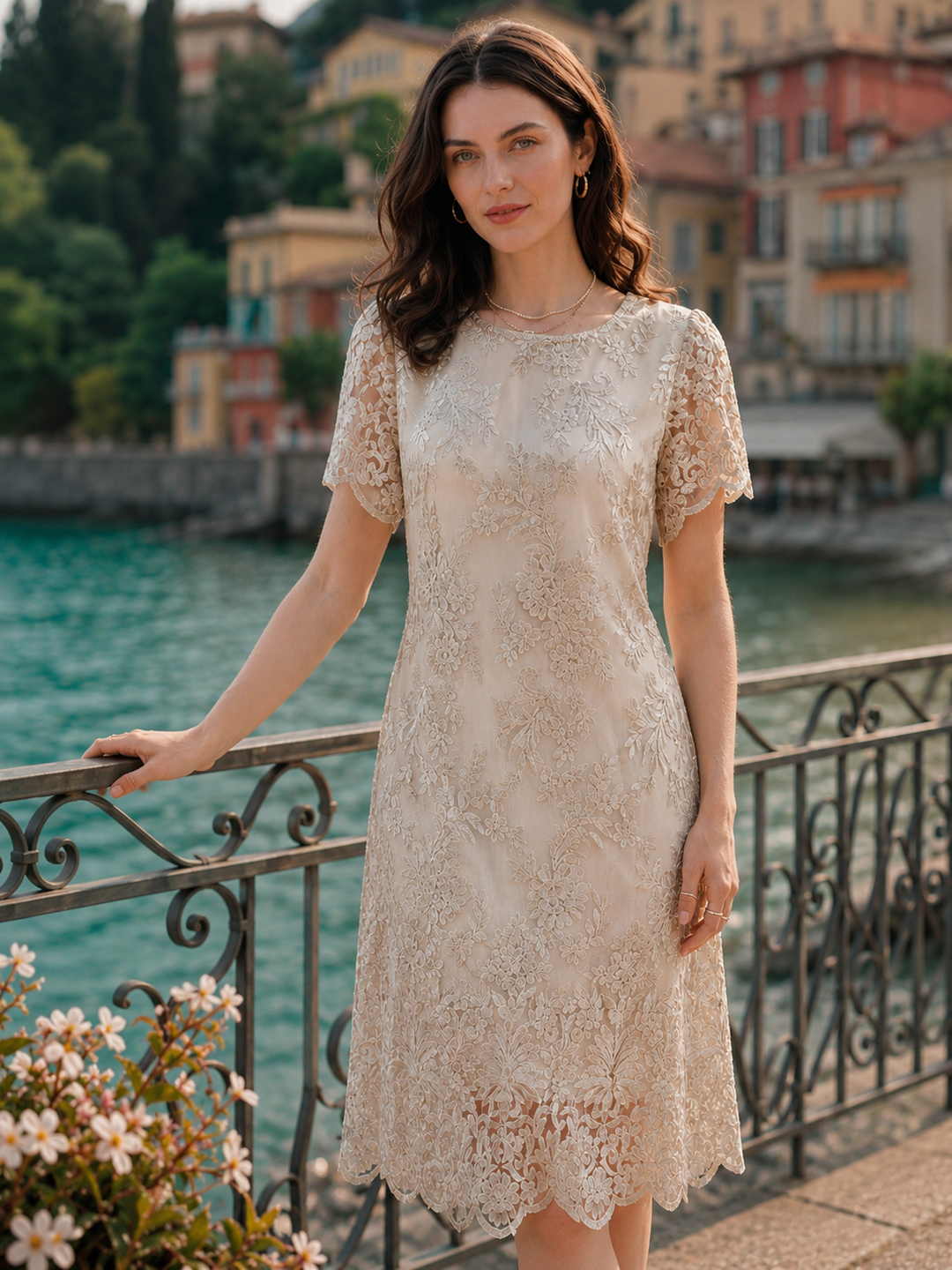 Emily Loose Crew Neck Embroidered Hollowed Dress