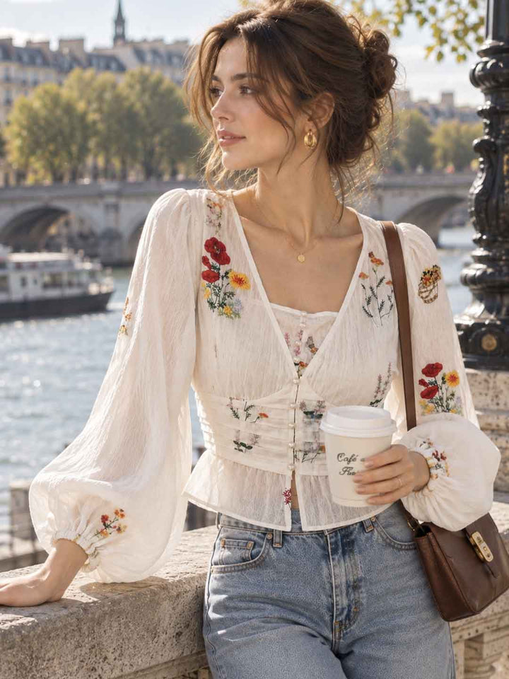 V-neck  Fitted Waist Shirt