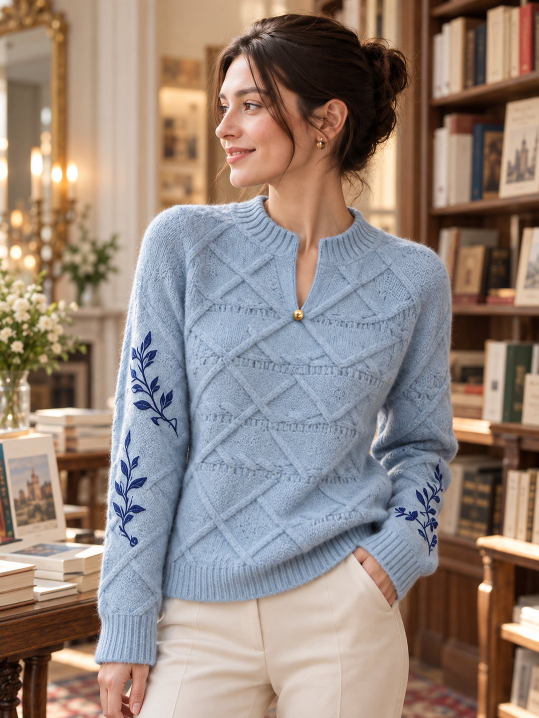 Vintage-style Pullover Jacquard Sweater