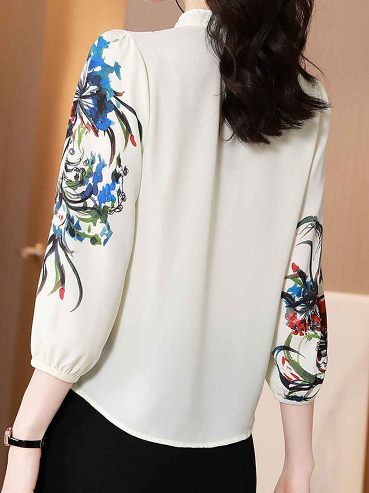 Layla Classic Auricular Collar Printed Chiffon Blouse