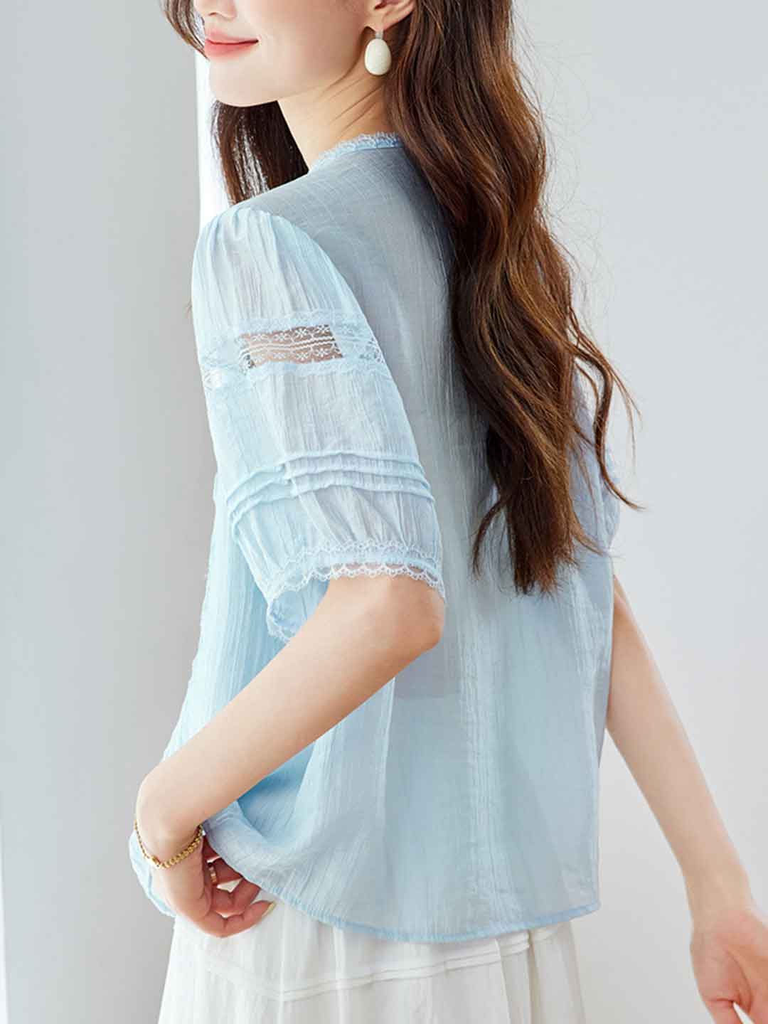 Paige Loose Crew Neck Lace Hollowed Blouse