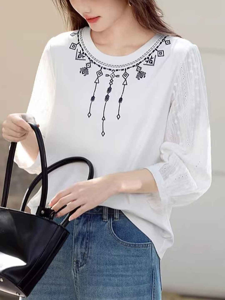 Isabella Loose Crew Neck Embroidered Top