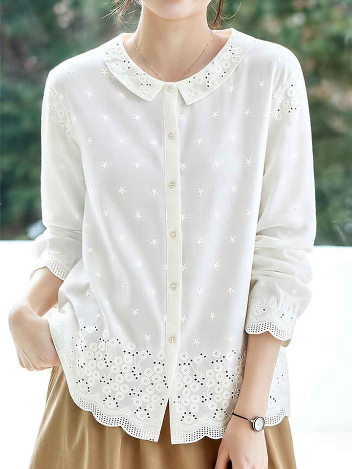 Emily Loose Doll Collar Embroidered Hollowed Top