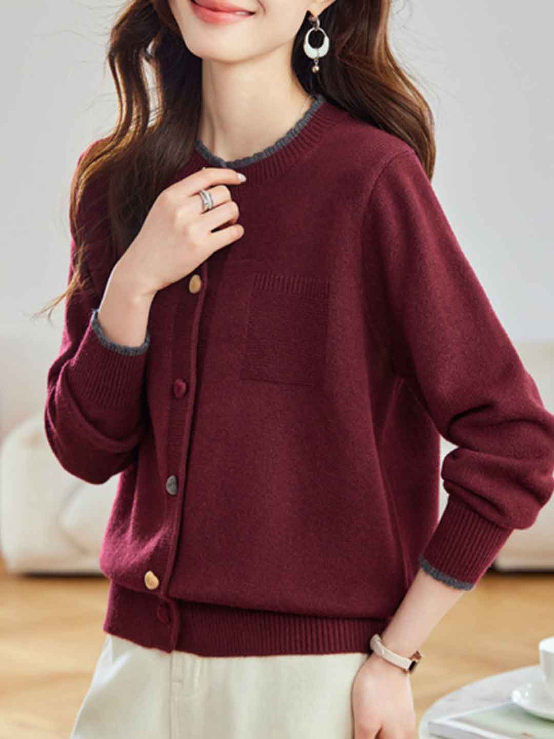 Hailey Daily Crew Neck Colorful Buttons Knitted Cardigan
