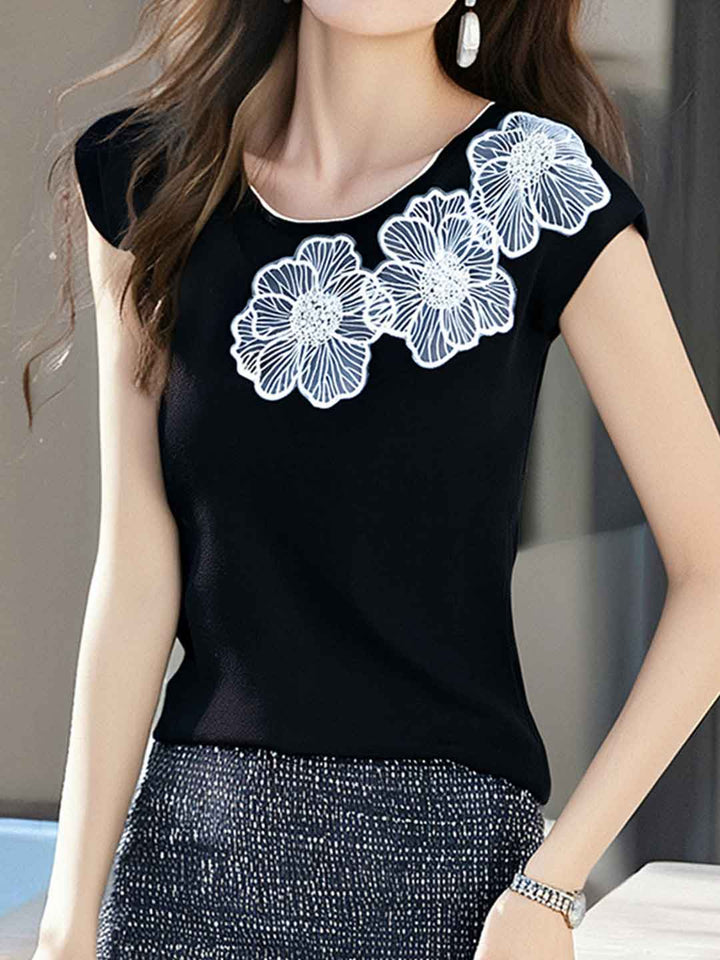 Brianna Casual Crew Neck Embroidered Beaded Knitted Vest