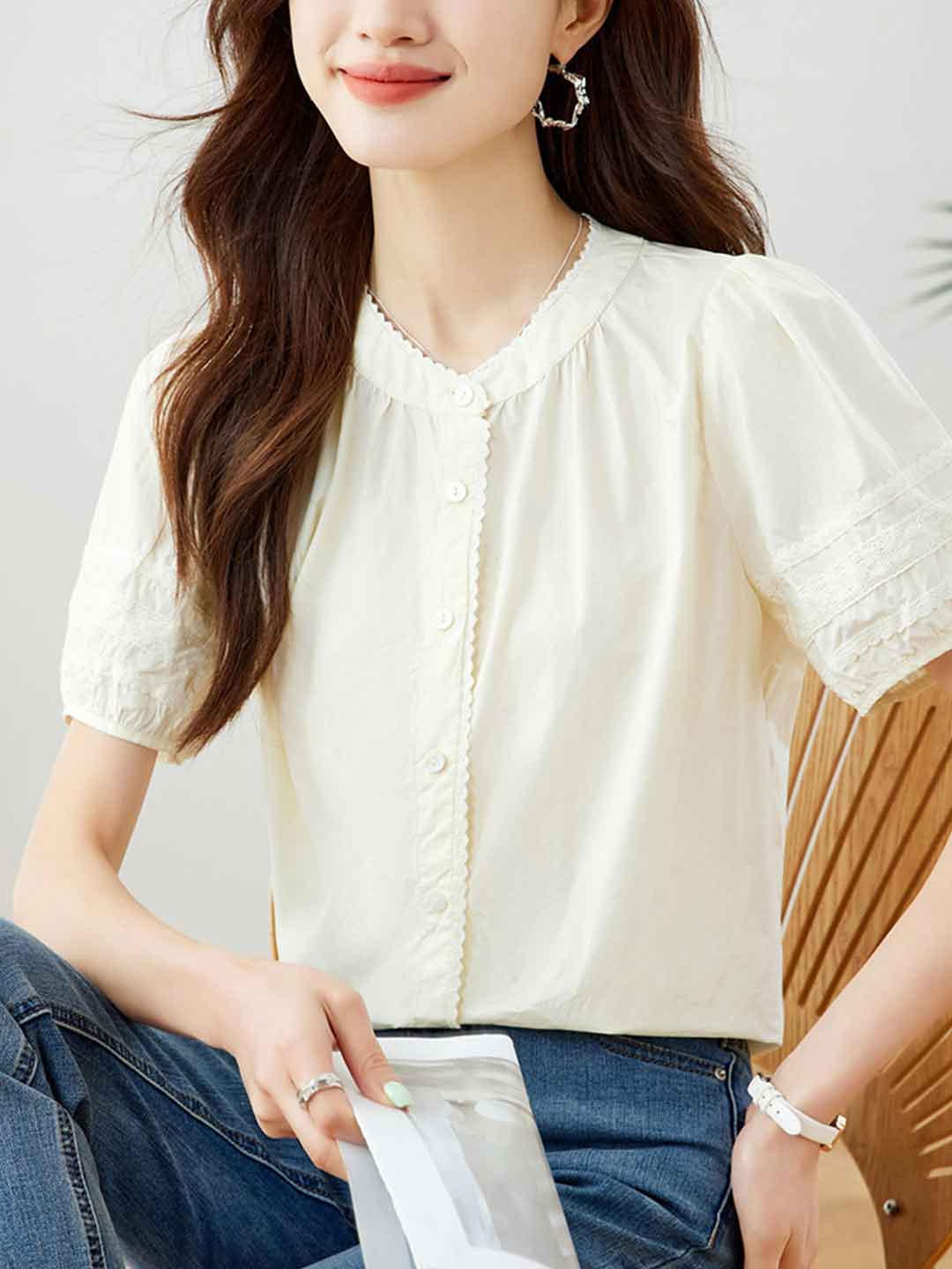 Camila Chic Crew Neck Puff Sleeve Shirt