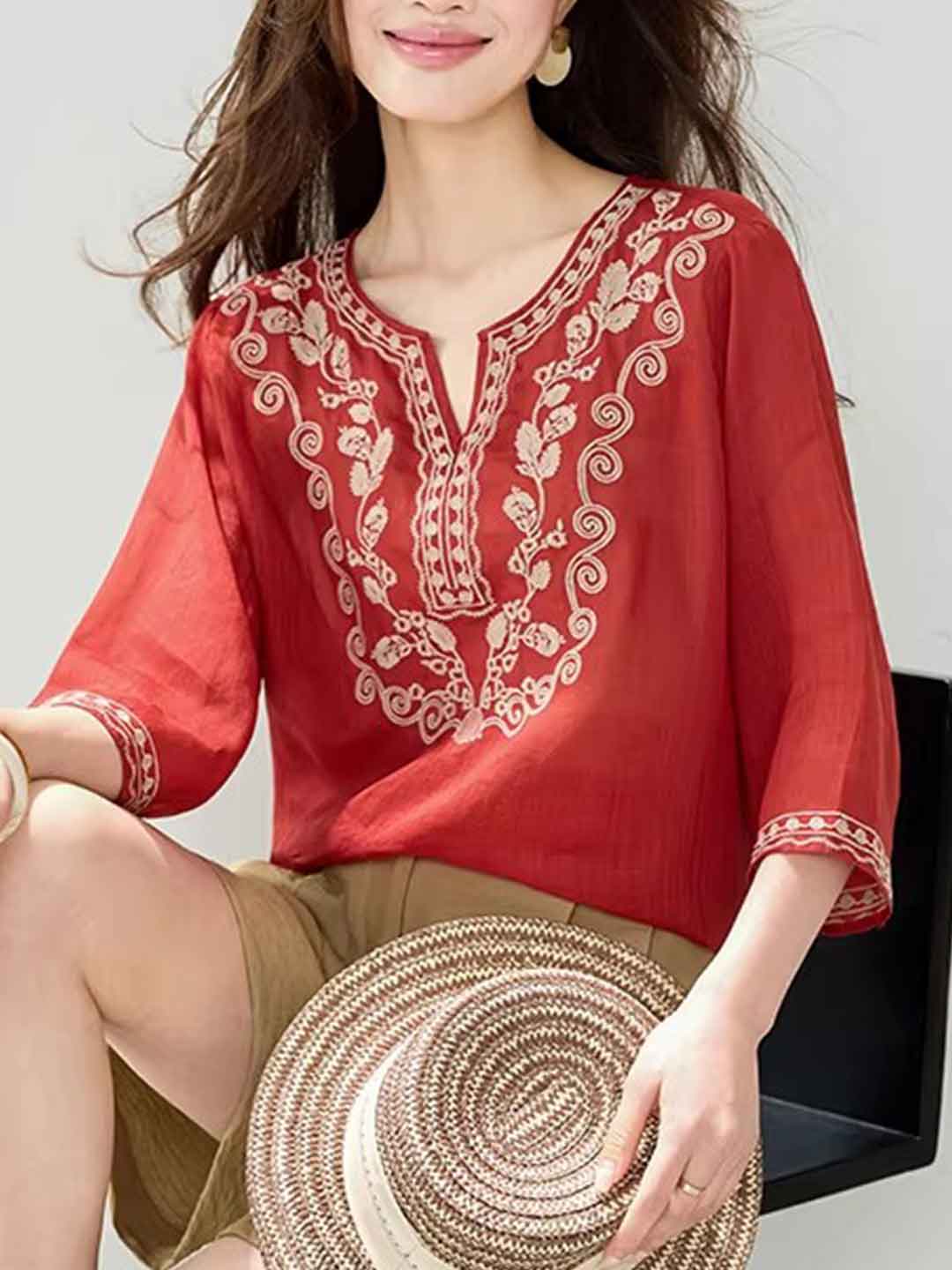 Paige Loose Crew Neck Embroidered Top