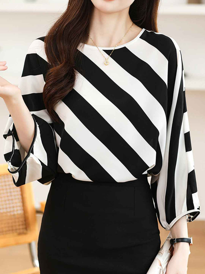 Leah Chic Crew Neck Lantern Sleeve Top