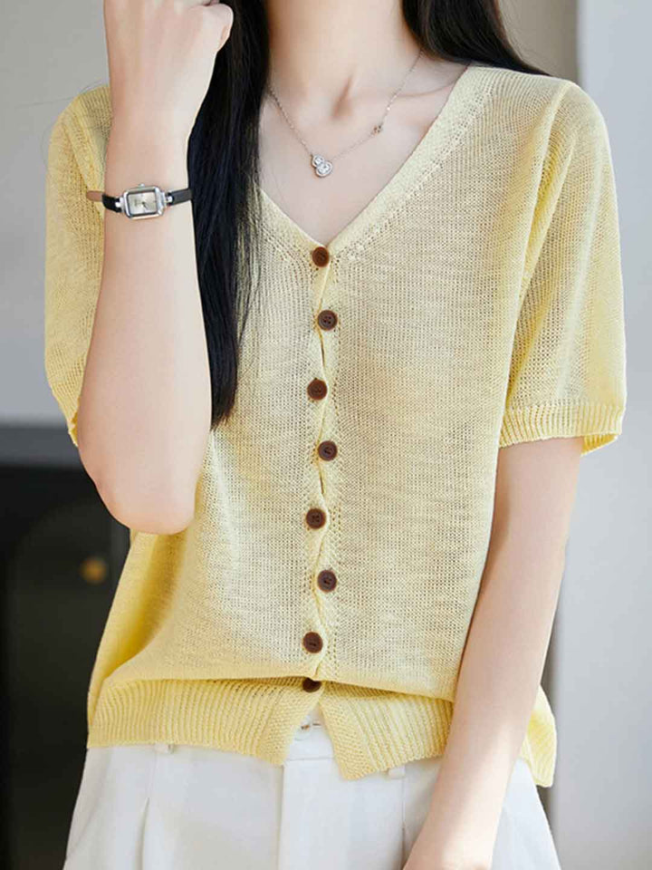 Sarah Loose V-Neck Buttons Knitted Cardigan