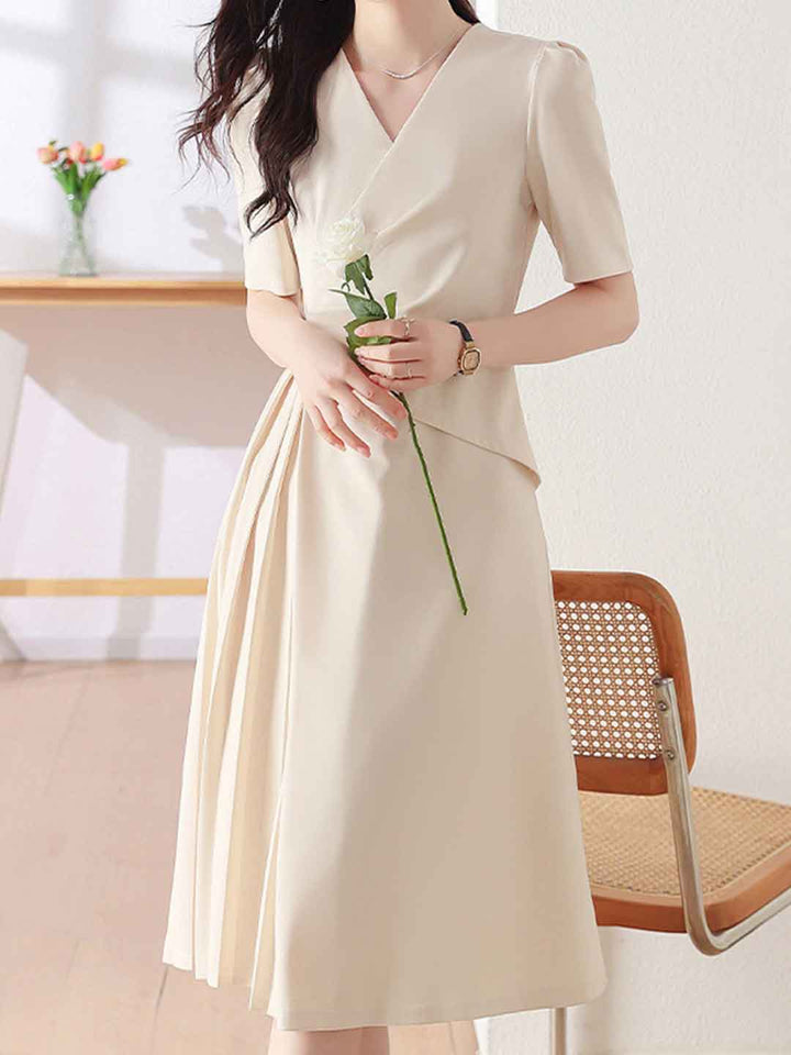 Emily Slim V-Neck Pleated Dress