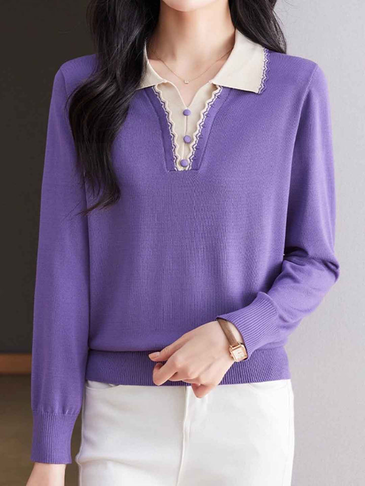 Sophia Loose Lapel Pullover Knitted Top