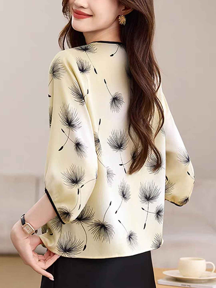 Evelyn Loose Crew Neck Lantern Sleeve Colorblocked Top