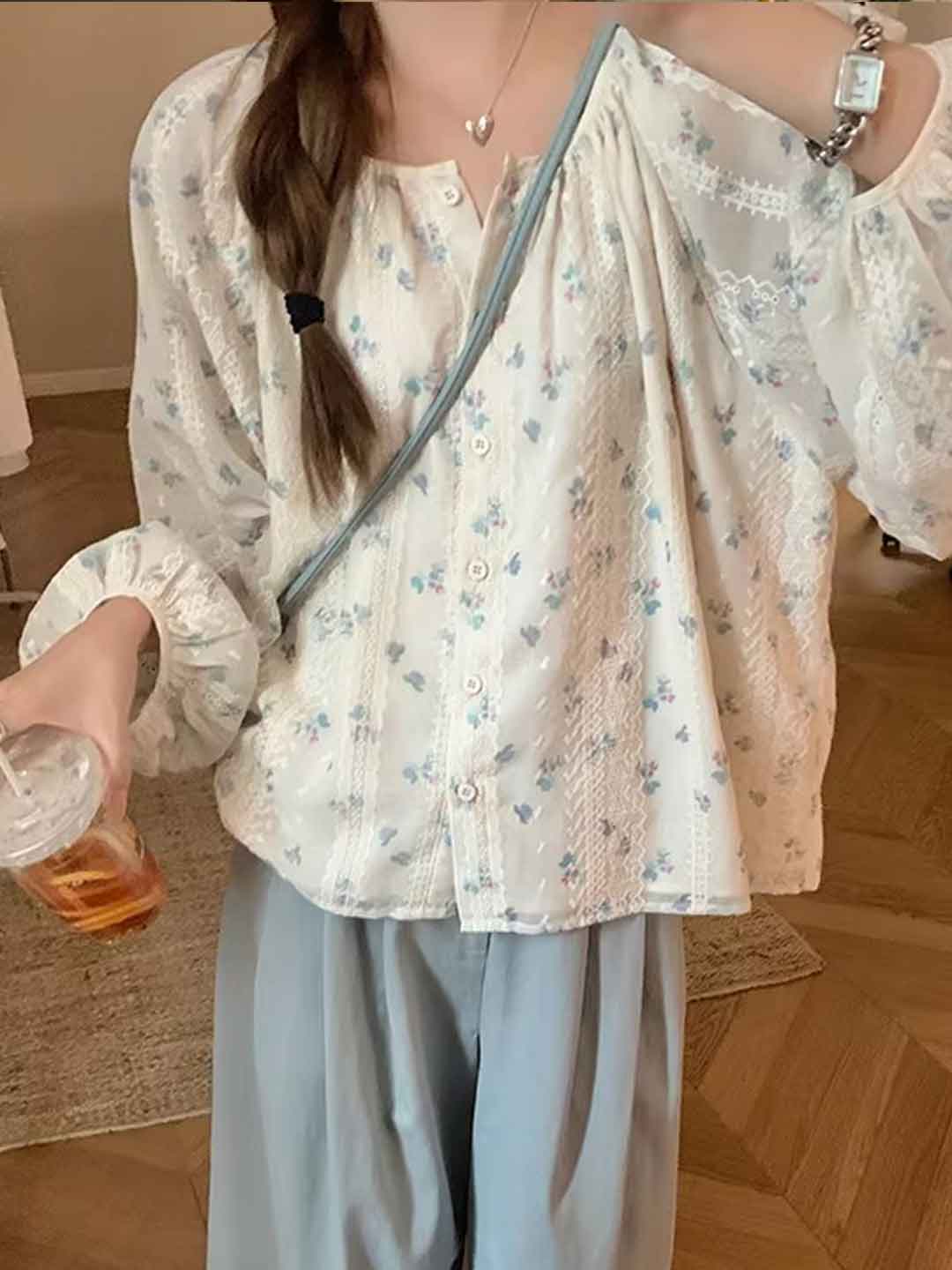 Ella Daily Crew Neck Floral Chiffon Blouse