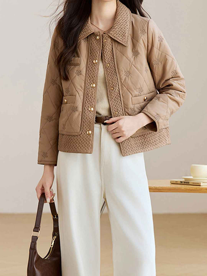 Emily Daily Lapel Floral Embroidered Winter Coat