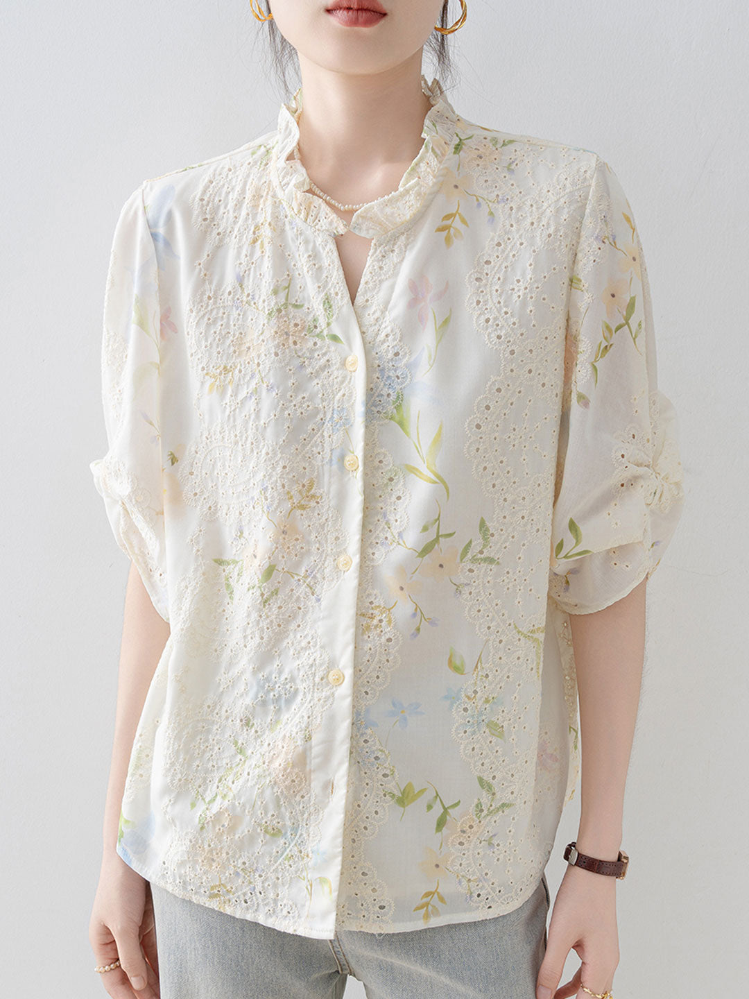 Chloe Chic V-Neck Hollowed Floral Top