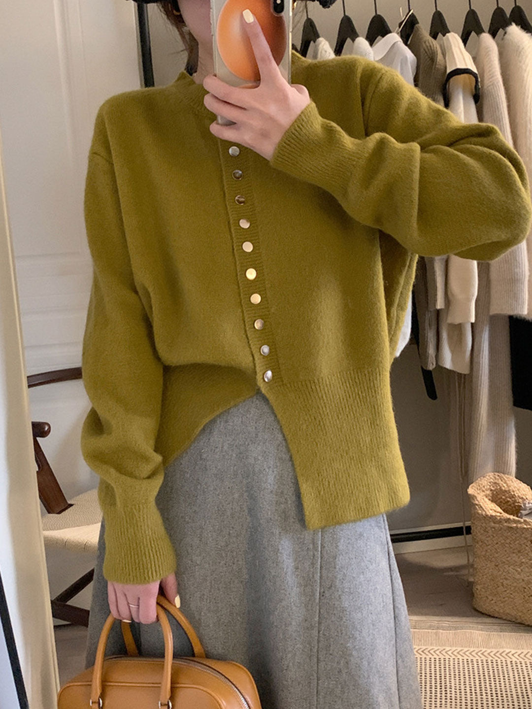 Claire Classic Crew Neck Solid Color Knitted Cardigan