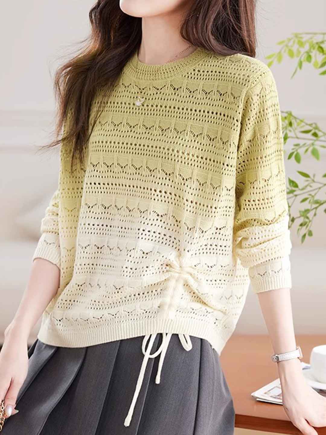 Zoey Loose Crew Neck Colorblock Knitted Top