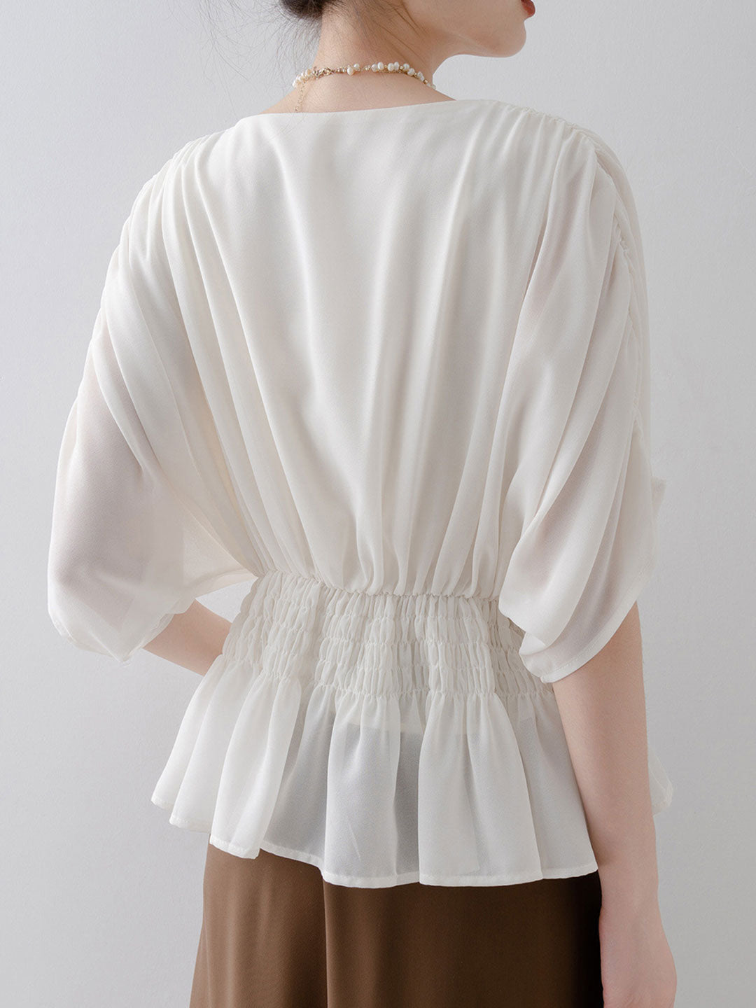 Hailey Loose V-neck Waisted Batwing Sleeve Shirt