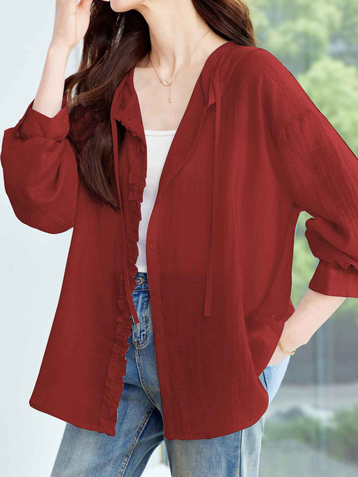 Isabella Casual Solid Color Hooded Shirt