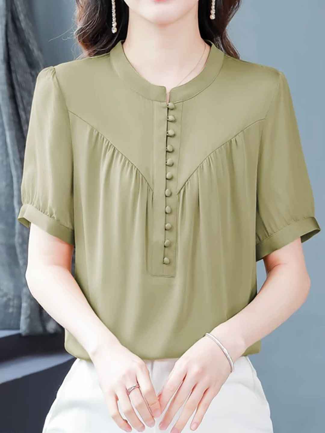 Anna Loose Crew Neck Solid Color Chiffon Top