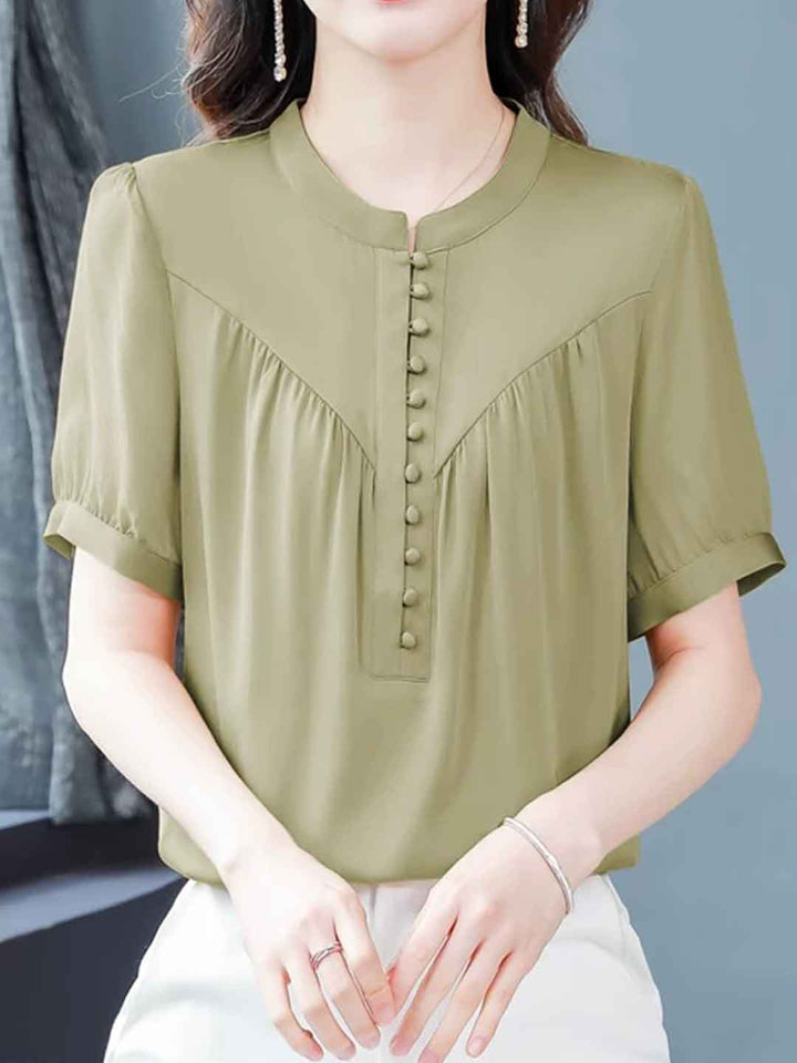 Anna Loose Crew Neck Solid Color Chiffon Top