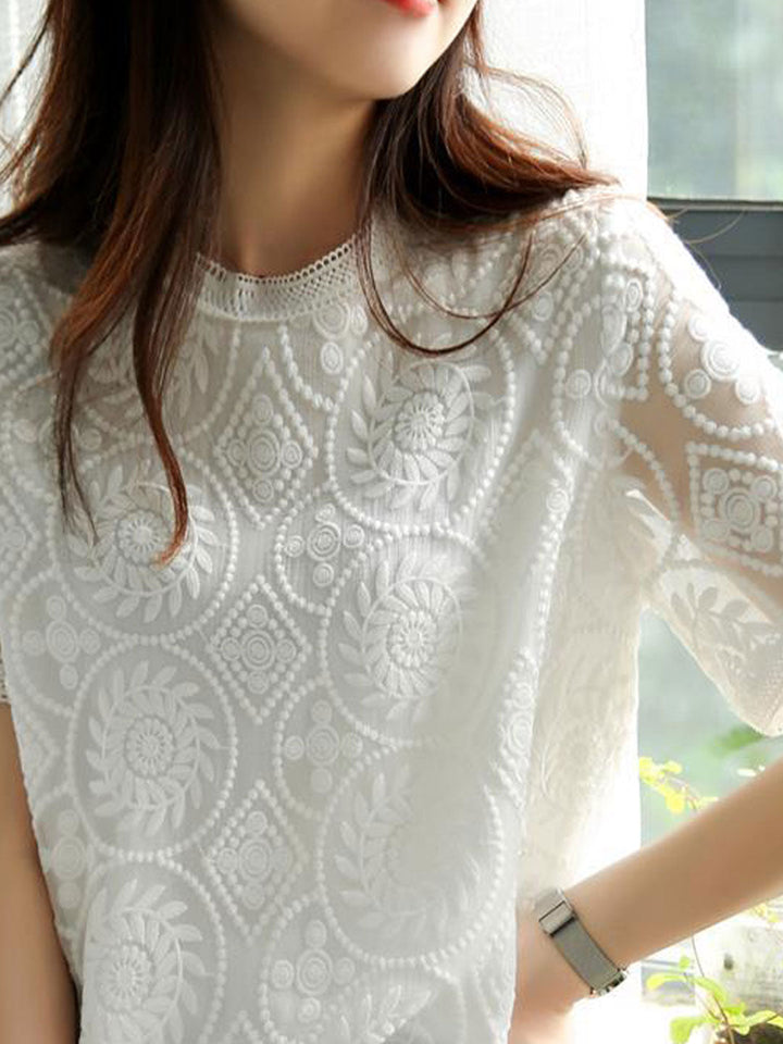 Sophie Elegant Crew Neck Embroidered Top