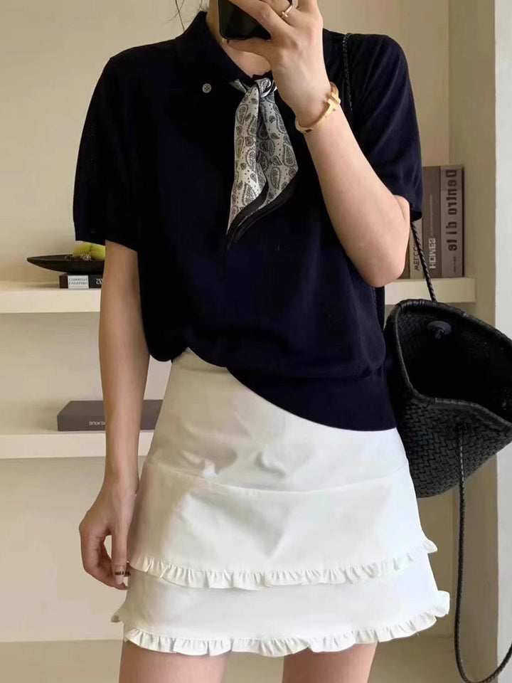 Maria Elegant Polo Collar Knitted Top